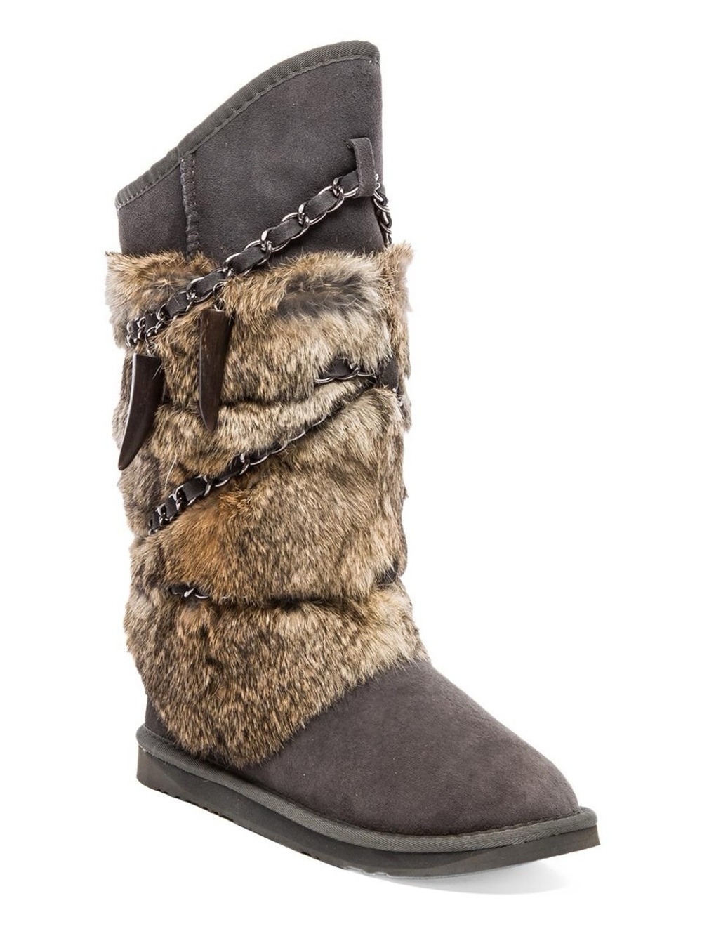 Australia Luxe Collective Women's Gray Rabbit Fur Boots with Chain Detail Size 8